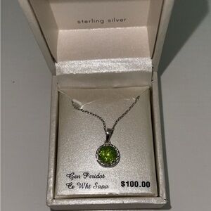 Radiant Gem Collection - Sterling Silver Peridot Pendant 18” Necklace